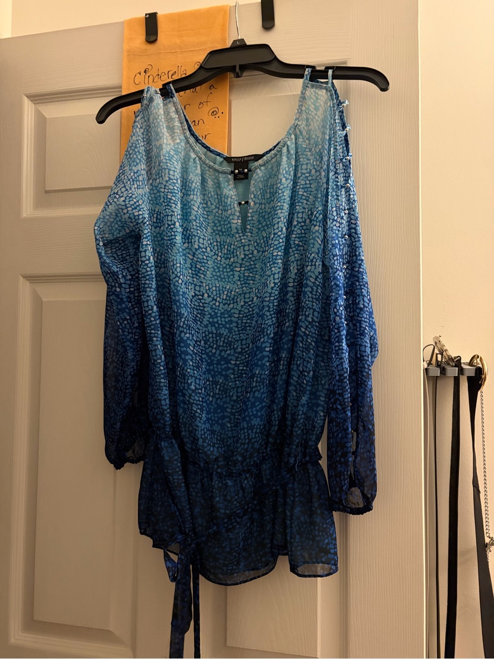 White House Black Market Blue Ombre Cold-Shoulder Tunic
